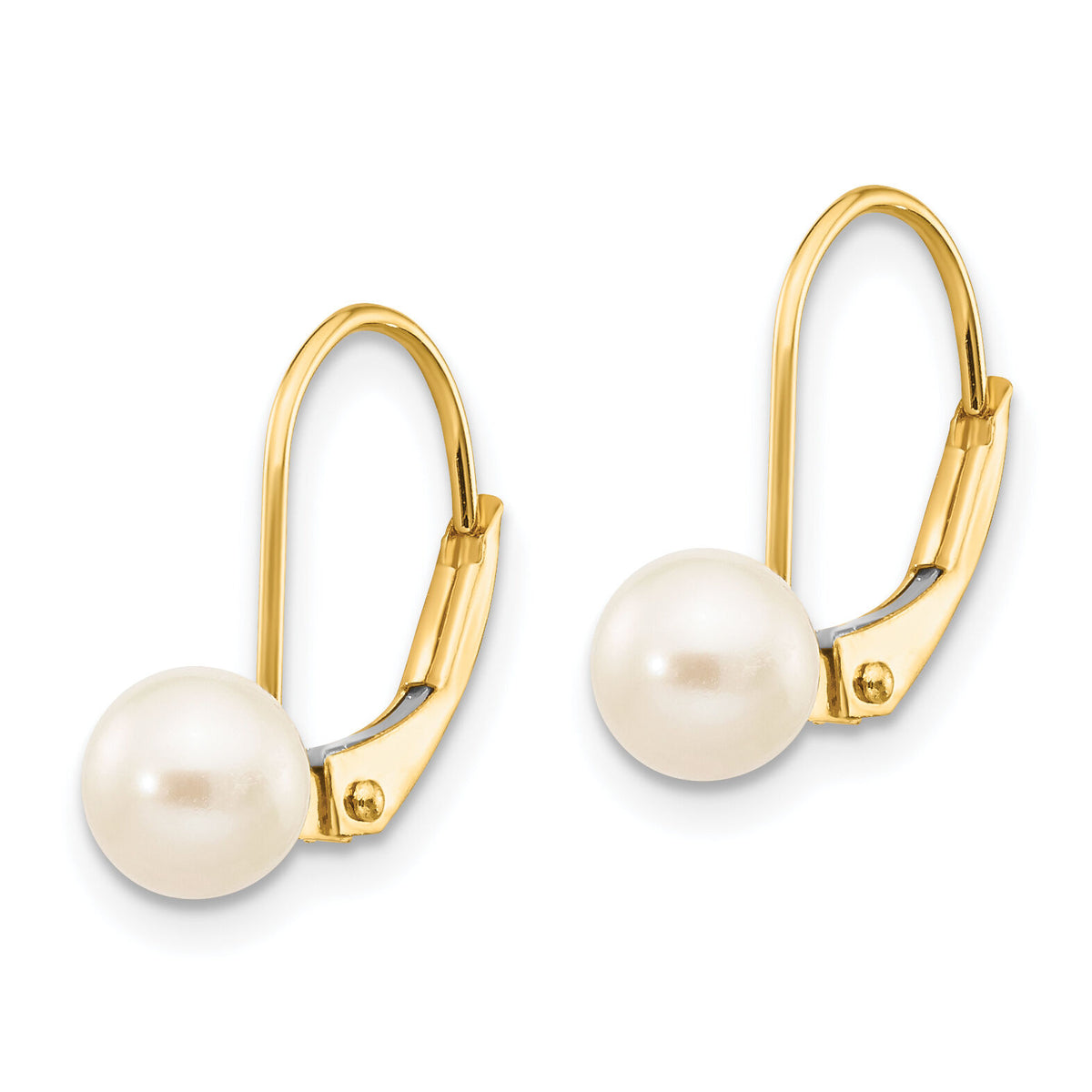 14k 5-6mm White Round Freshwater Cultured Pearl Leverback Earrings-XF496E