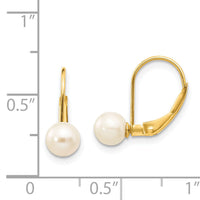 14k 5-6mm White Round Freshwater Cultured Pearl Leverback Earrings-XF496E