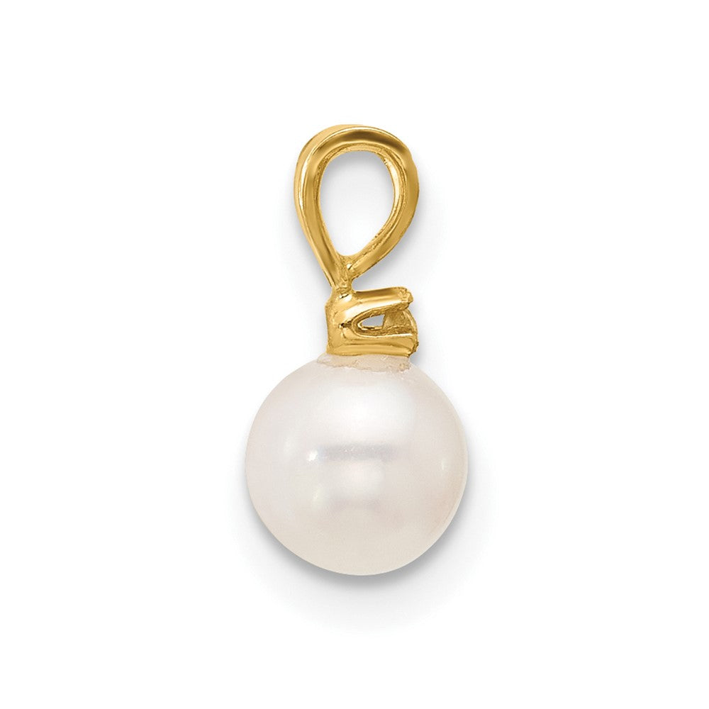 14k 5-6mm Round White Freshwater Cultured Pearl Diamond Pendant-XF509