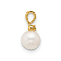 14k 5-6mm Round White Freshwater Cultured Pearl Diamond Pendant-XF509
