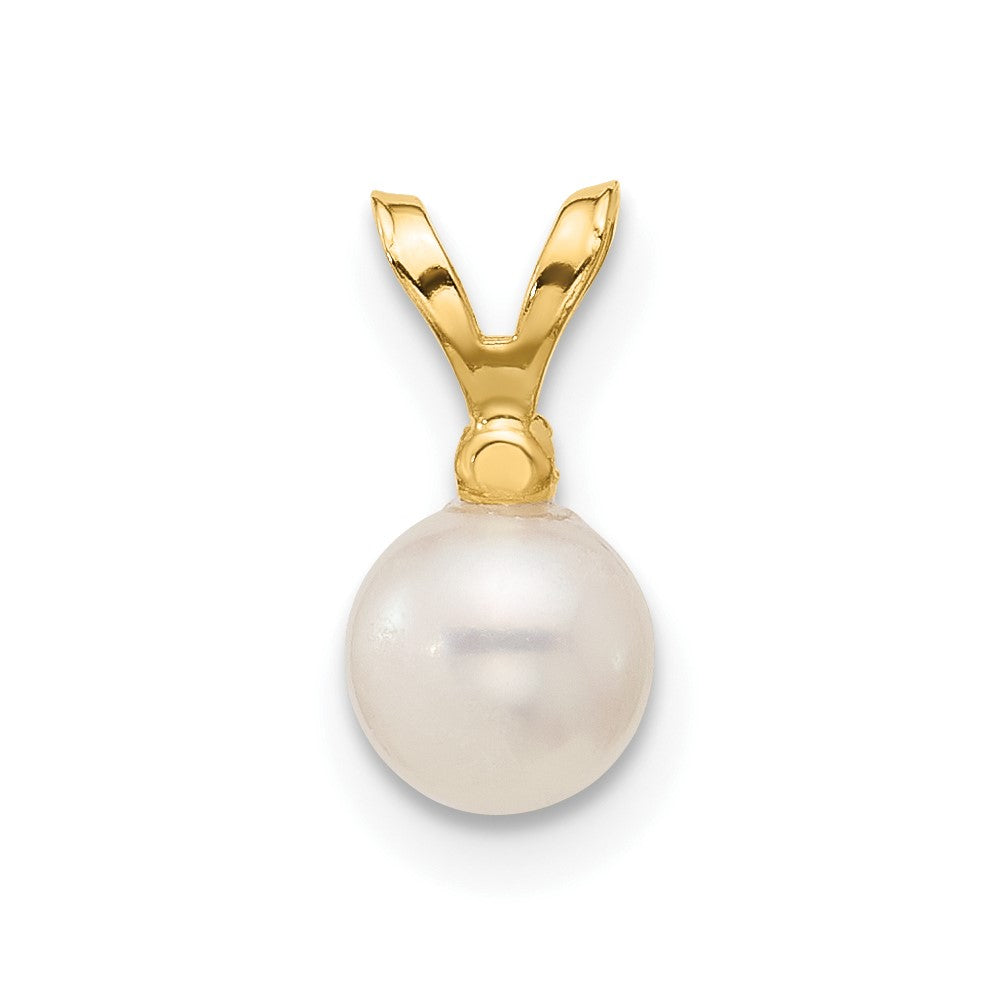 14k 5-6mm Round White Freshwater Cultured Pearl Diamond Pendant-XF509