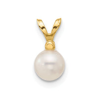 14k 5-6mm Round White Freshwater Cultured Pearl Diamond Pendant-XF509