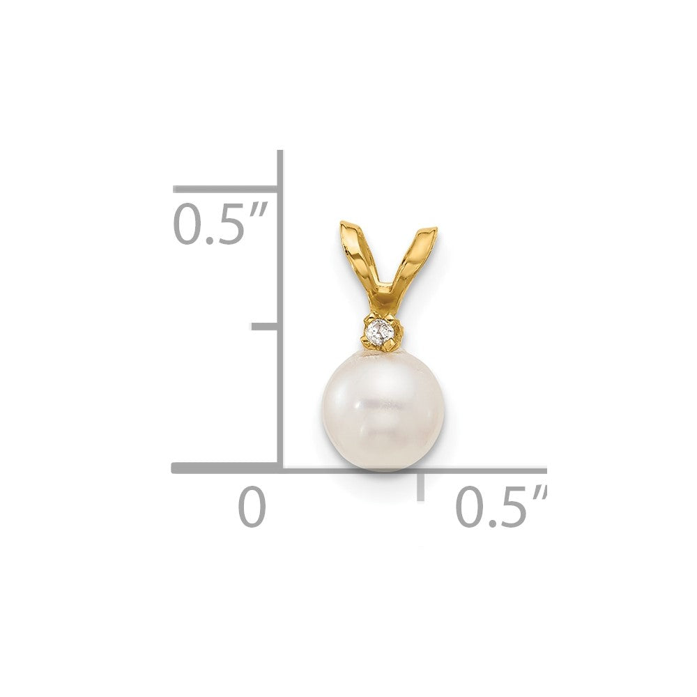 14k 5-6mm Round White Freshwater Cultured Pearl Diamond Pendant-XF509