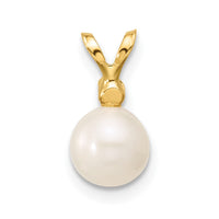 14k 6-7mm Round White Freshwater Cultured Pearl Diamond Pendant-XF510