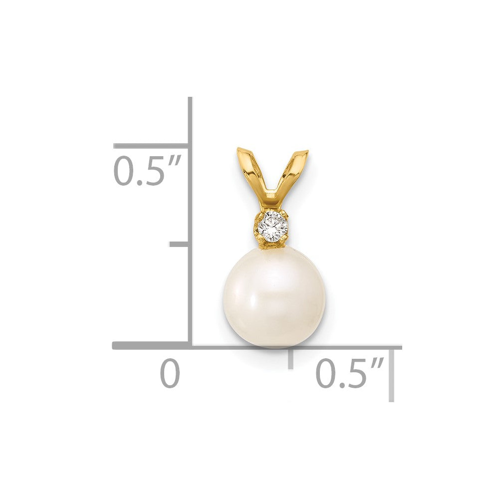 14k 6-7mm Round White Freshwater Cultured Pearl Diamond Pendant-XF510