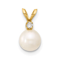 14k 6-7mm Round White Freshwater Cultured Pearl Diamond Pendant-XF510