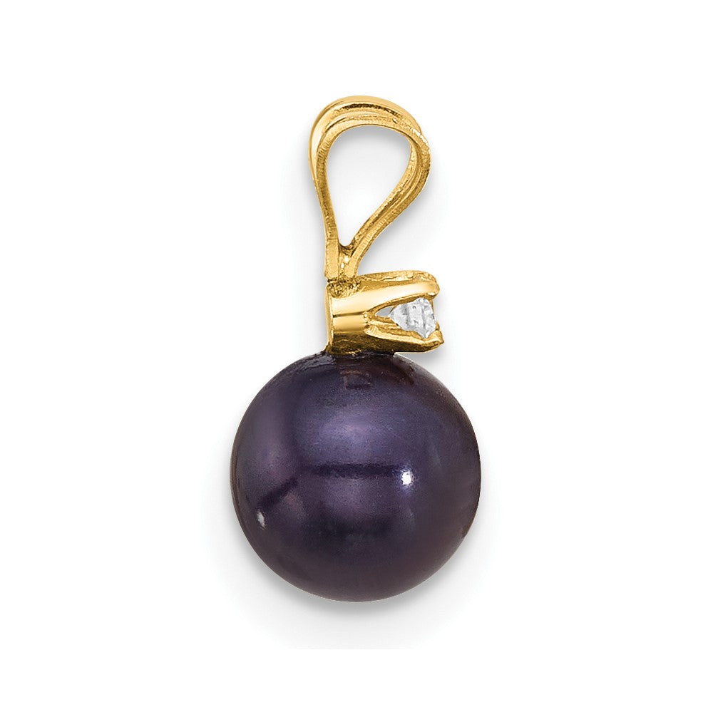 14K 6-7mm Round Black FWC Pearl and .03ct Diamond Pendant-XF510PB