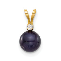 14K 6-7mm Round Black FWC Pearl and .03ct Diamond Pendant-XF510PB