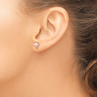 14k 5-6mm Pink Round Freshwater Cultured Pearl .02ct Diamond Post Earrings-XF511E