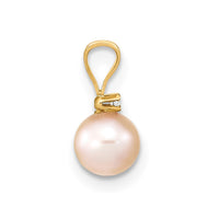 14k 5-6mm Round Pink Freshwater Cultured Pearl Diamond Pendant-XF513