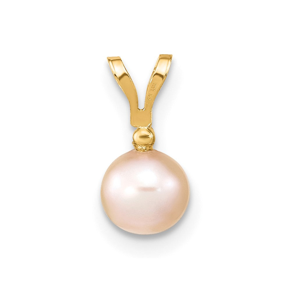 14k 5-6mm Round Pink Freshwater Cultured Pearl Diamond Pendant-XF513