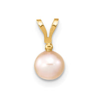 14k 5-6mm Round Pink Freshwater Cultured Pearl Diamond Pendant-XF513