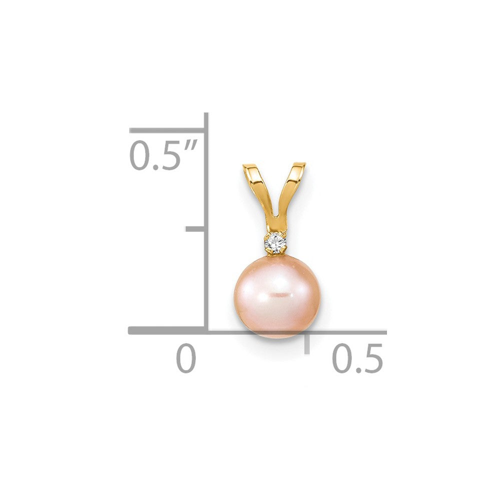 14k 5-6mm Round Pink Freshwater Cultured Pearl Diamond Pendant-XF513