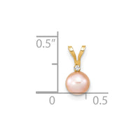 14k 5-6mm Round Pink Freshwater Cultured Pearl Diamond Pendant-XF513