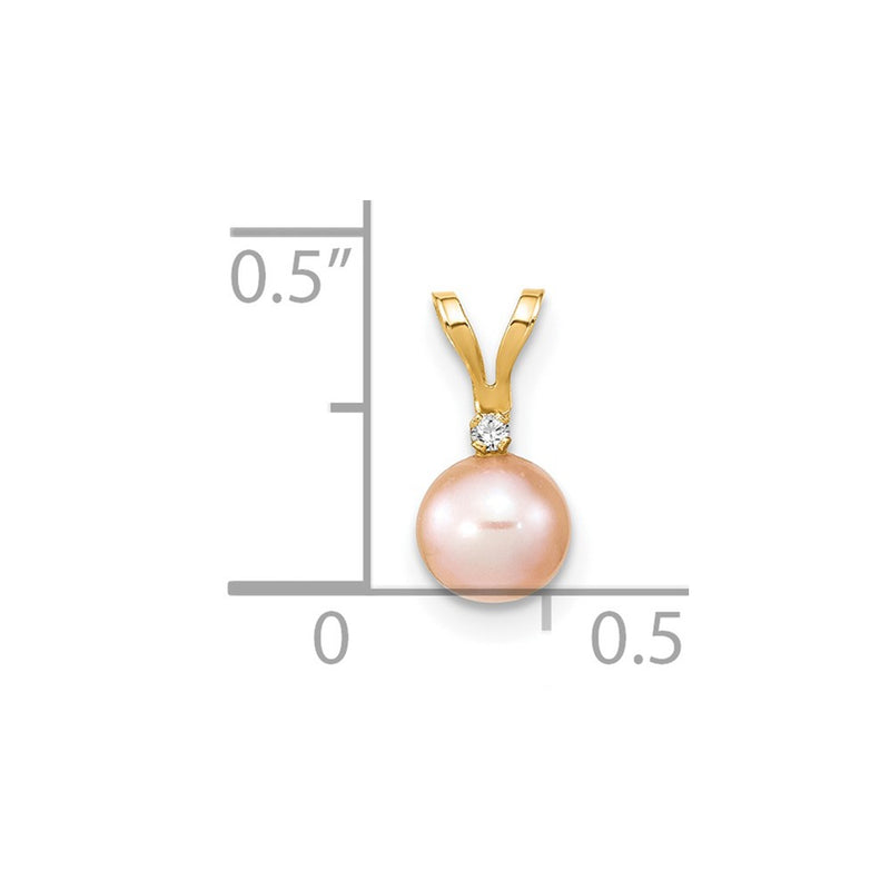 14k 5-6mm Round Pink Freshwater Cultured Pearl Diamond Pendant-XF513