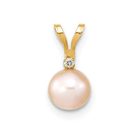 14k 5-6mm Round Pink Freshwater Cultured Pearl Diamond Pendant-XF513