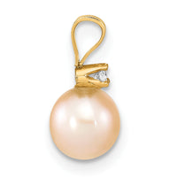 14k 6-7mm Round Pink Freshwater Cultured Pearl Diamond Pendant-XF515