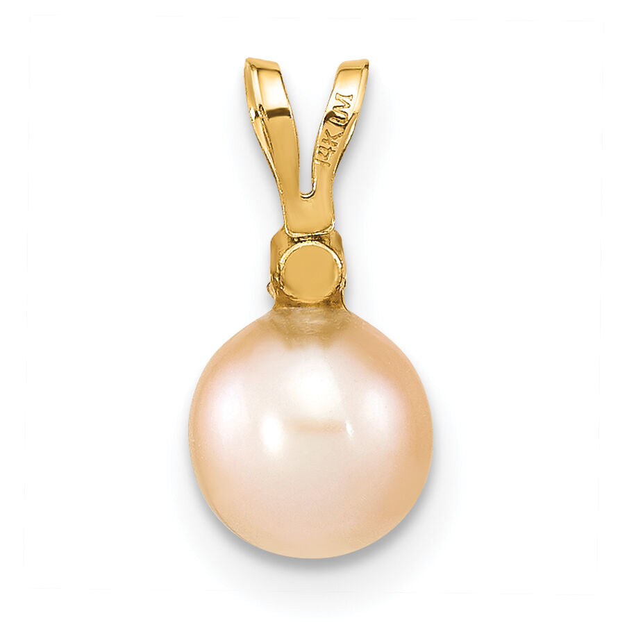 14k 6-7mm Round Pink Freshwater Cultured Pearl Diamond Pendant-XF515