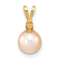 14k 6-7mm Round Pink Freshwater Cultured Pearl Diamond Pendant-XF515