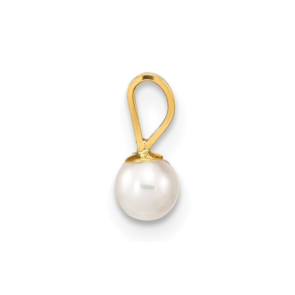 14k Gold 3-4mm White Round Freshwater Cultured Pearl Pendant-XF518