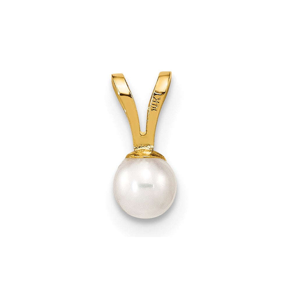 14k Gold 3-4mm White Round Freshwater Cultured Pearl Pendant-XF518