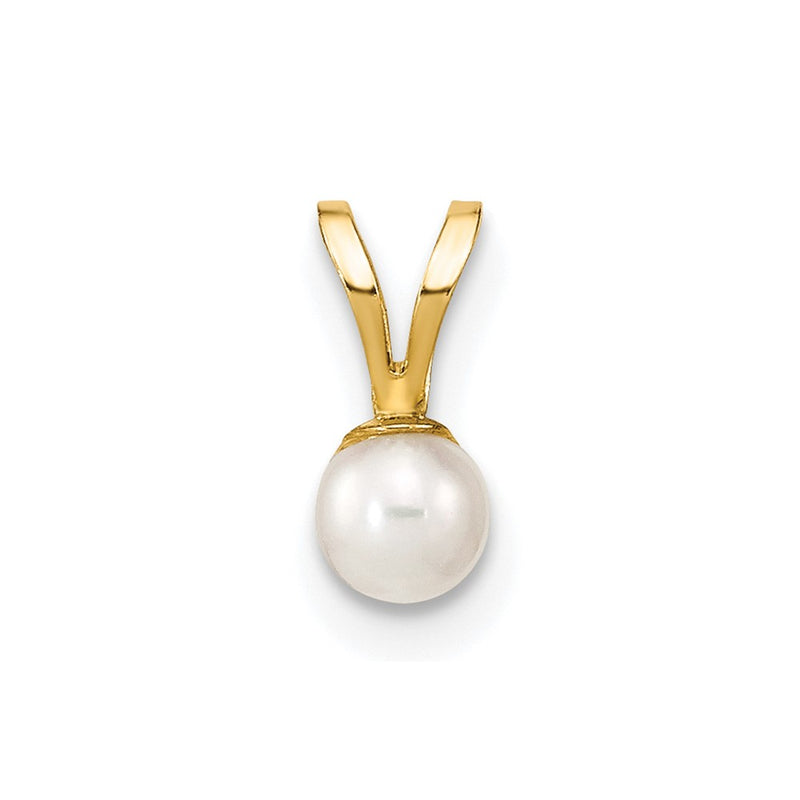 14k Gold 3-4mm White Round Freshwater Cultured Pearl Pendant-XF518