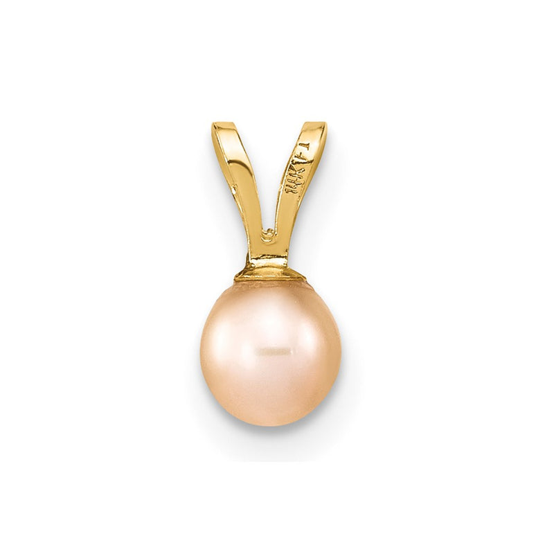 14k Gold 4-5mm Pink Round Freshwater Cultured Pearl Pendant-XF519