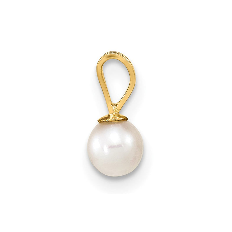14k Gold 4-5mm White Round Freshwater Cultured Pearl Pendant-XF520