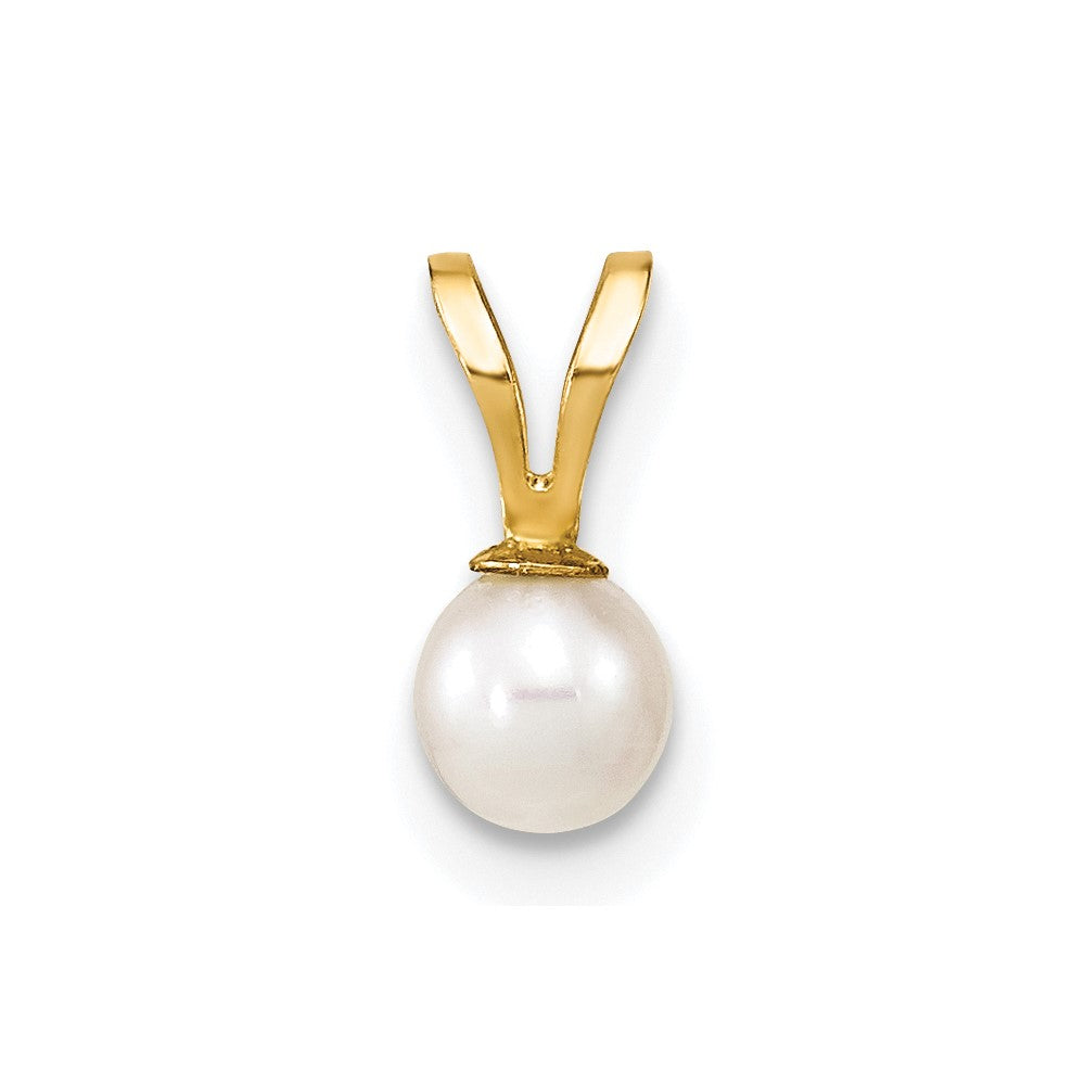 14k Gold 4-5mm White Round Freshwater Cultured Pearl Pendant-XF520