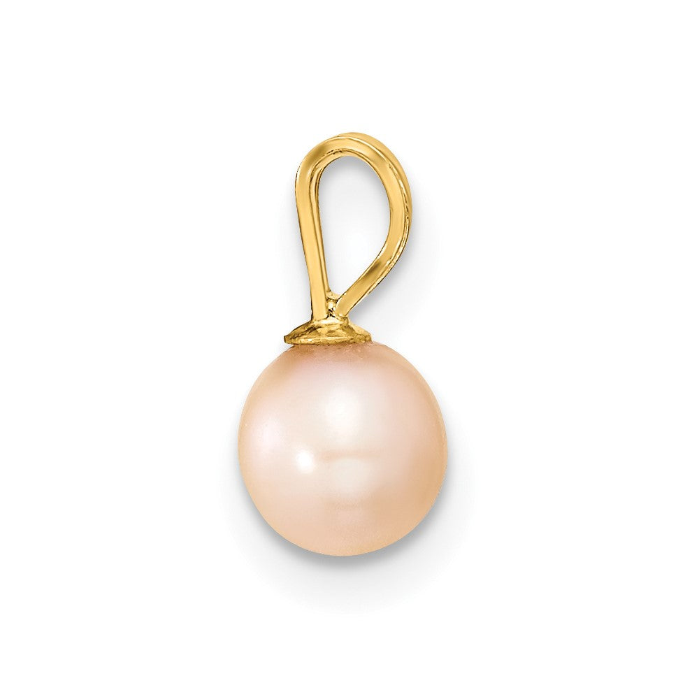 14k Gold 5-6mm Pink Round Pink Freshwater Cultured Pearl Pendant-XF521