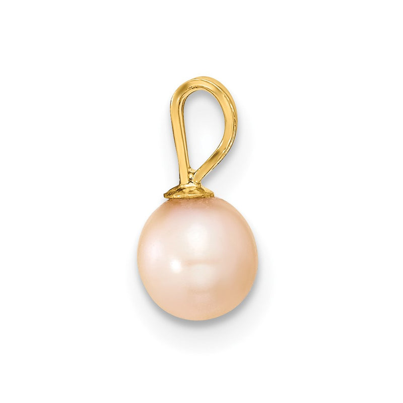 14k Gold 5-6mm Pink Round Pink Freshwater Cultured Pearl Pendant-XF521