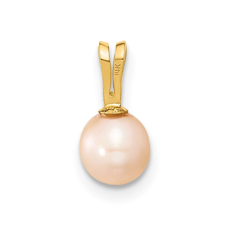14k Gold 5-6mm Pink Round Pink Freshwater Cultured Pearl Pendant-XF521
