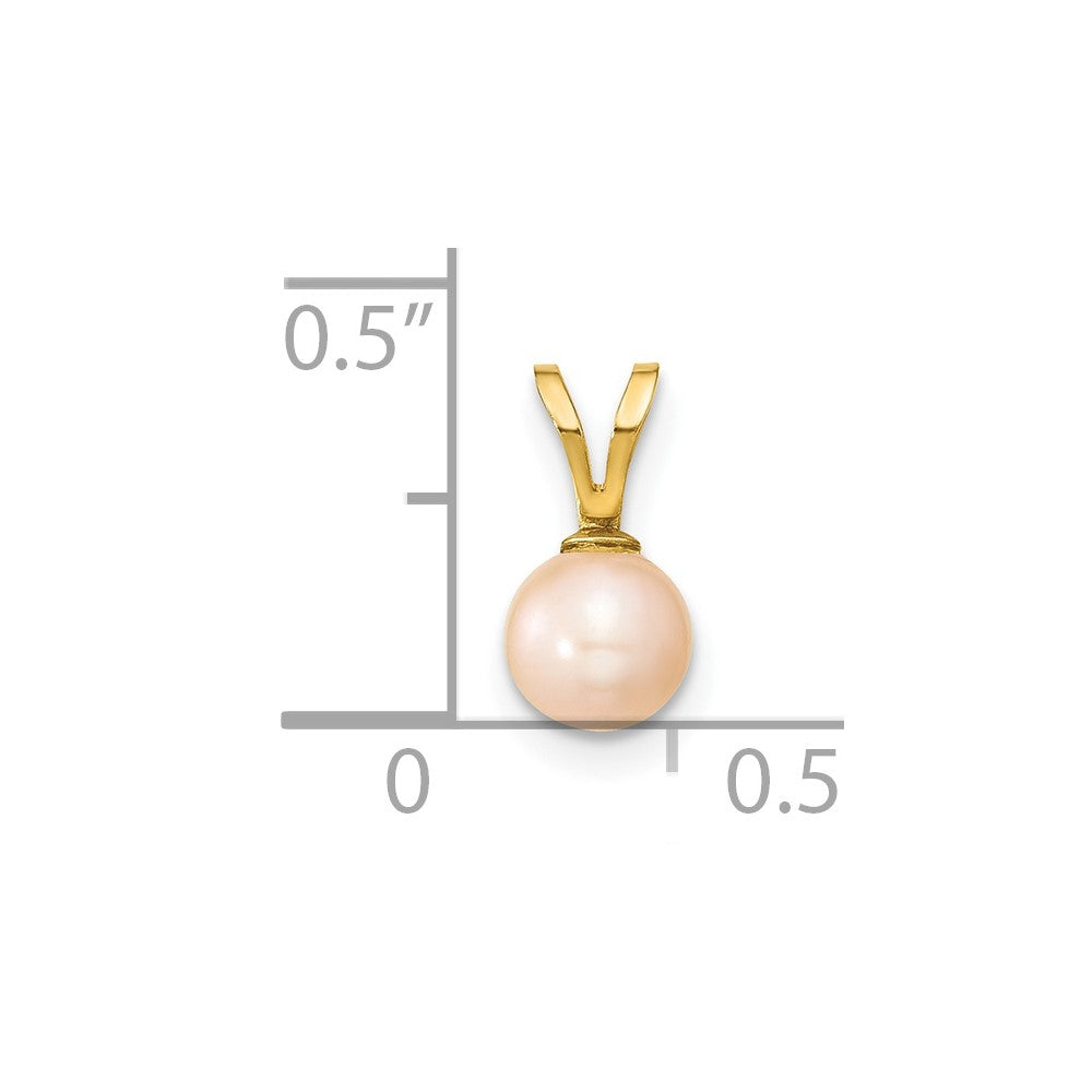 14k Gold 5-6mm Pink Round Pink Freshwater Cultured Pearl Pendant-XF521