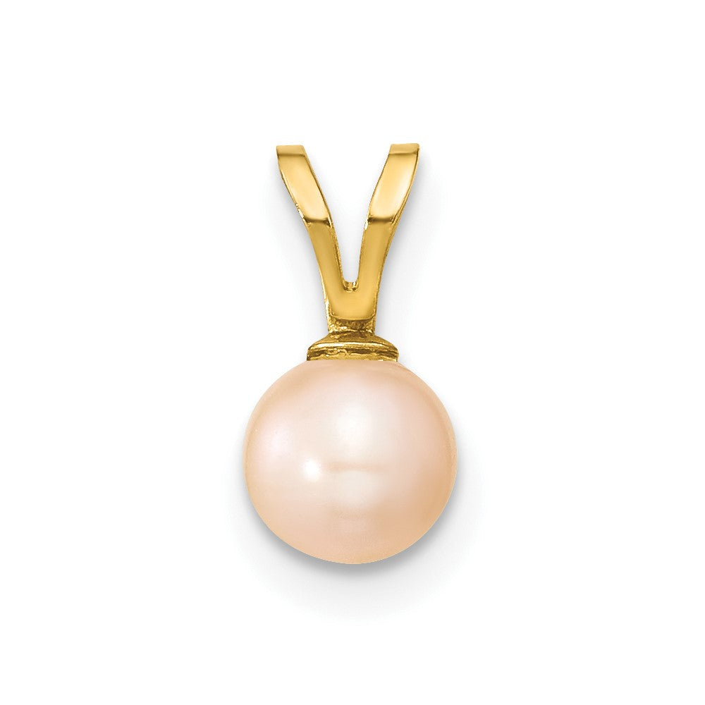 14k Gold 5-6mm Pink Round Pink Freshwater Cultured Pearl Pendant-XF521