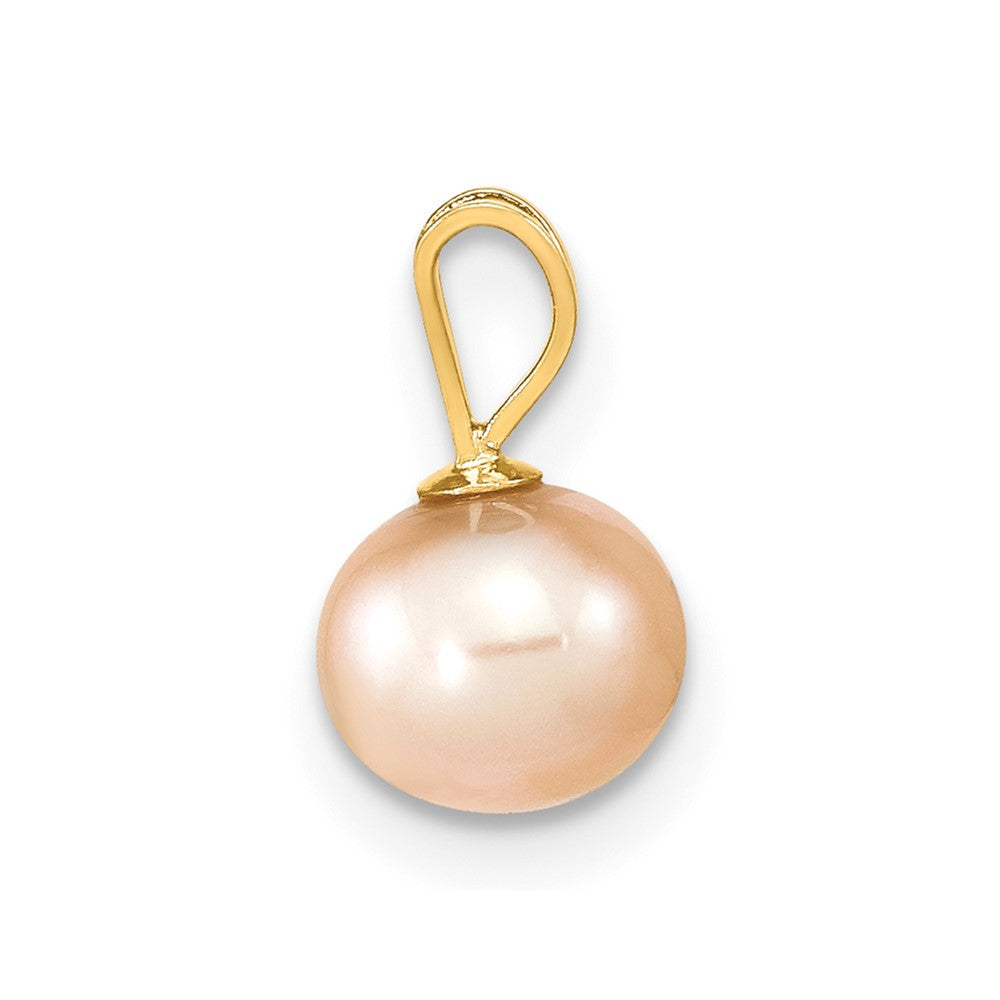 14k Gold 6-7mm Pink Round Freshwater Cultured Pearl Pendant-XF522