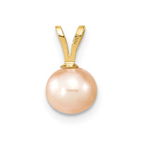 14k Gold 6-7mm Pink Round Freshwater Cultured Pearl Pendant-XF522