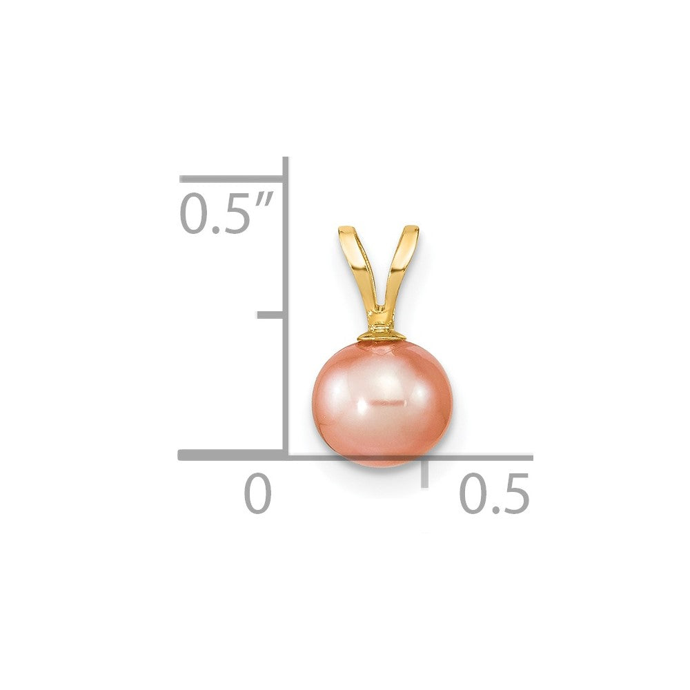 14k Gold 6-7mm Pink Round Freshwater Cultured Pearl Pendant-XF522