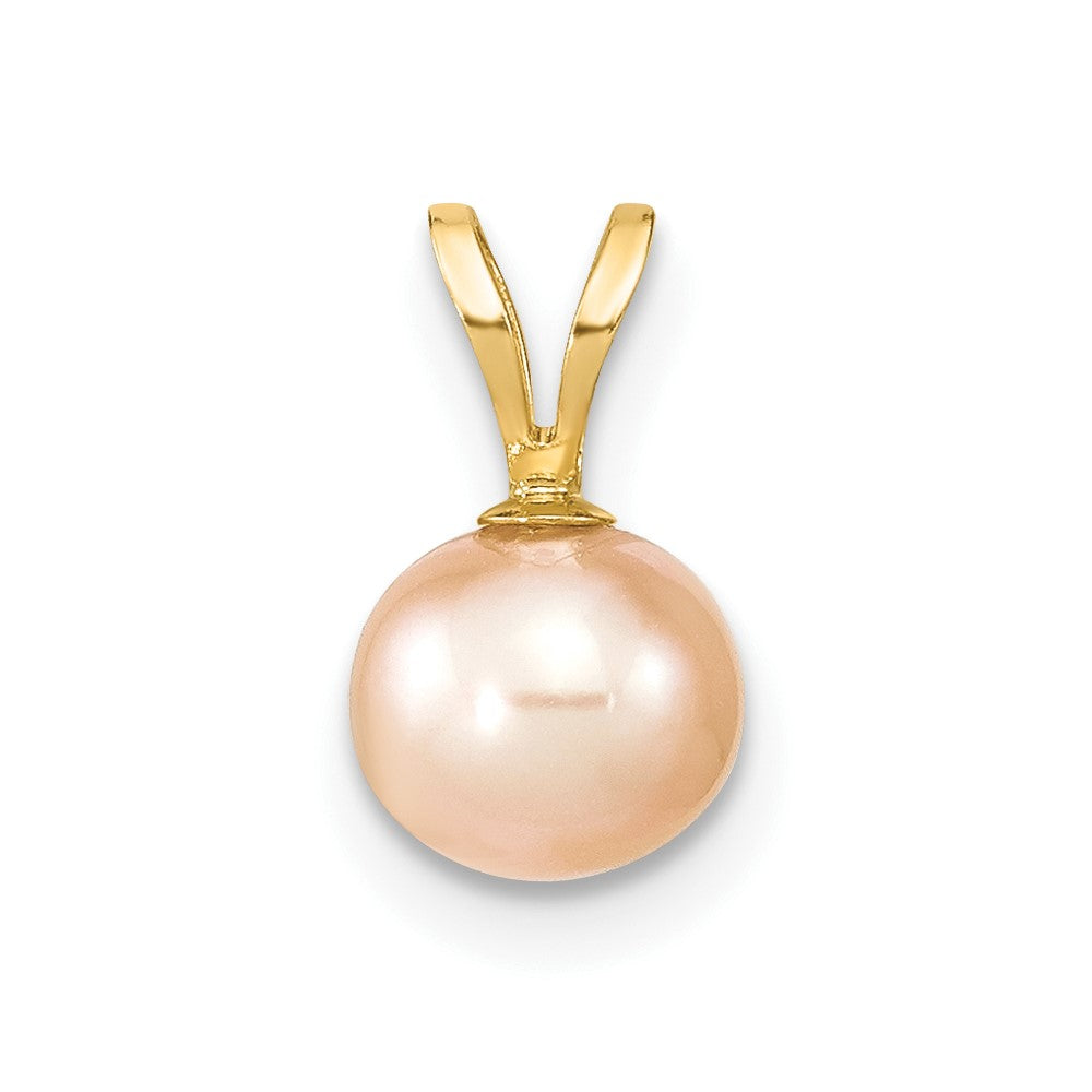 14k Gold 6-7mm Pink Round Freshwater Cultured Pearl Pendant-XF522