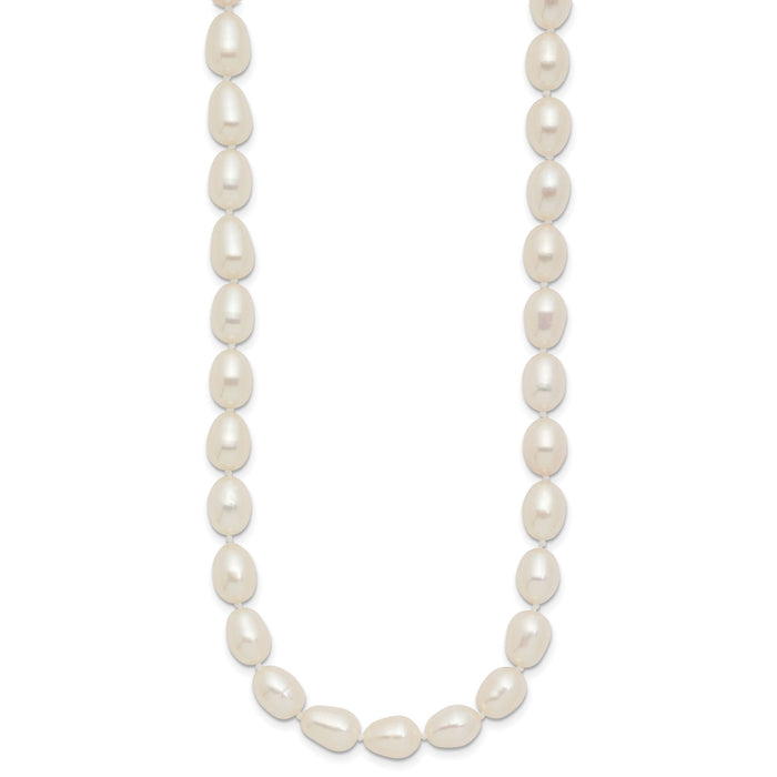 14k 7-8mm White Rice Freshwater Cultured Pearl Necklace-XF525-18