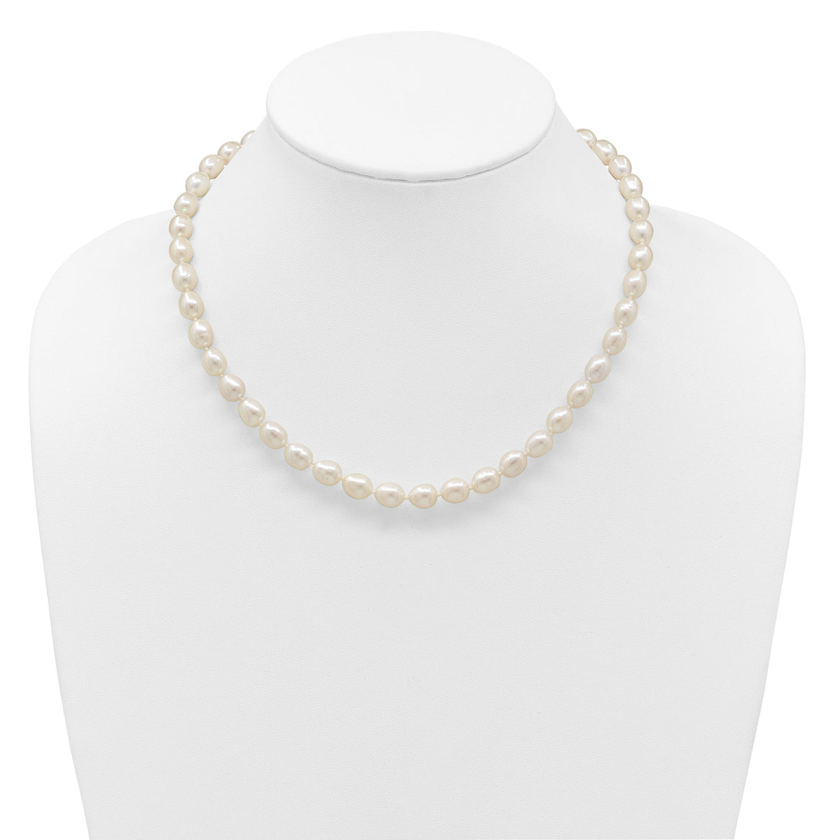 14k 7-8mm White Rice Freshwater Cultured Pearl Necklace-XF525-18