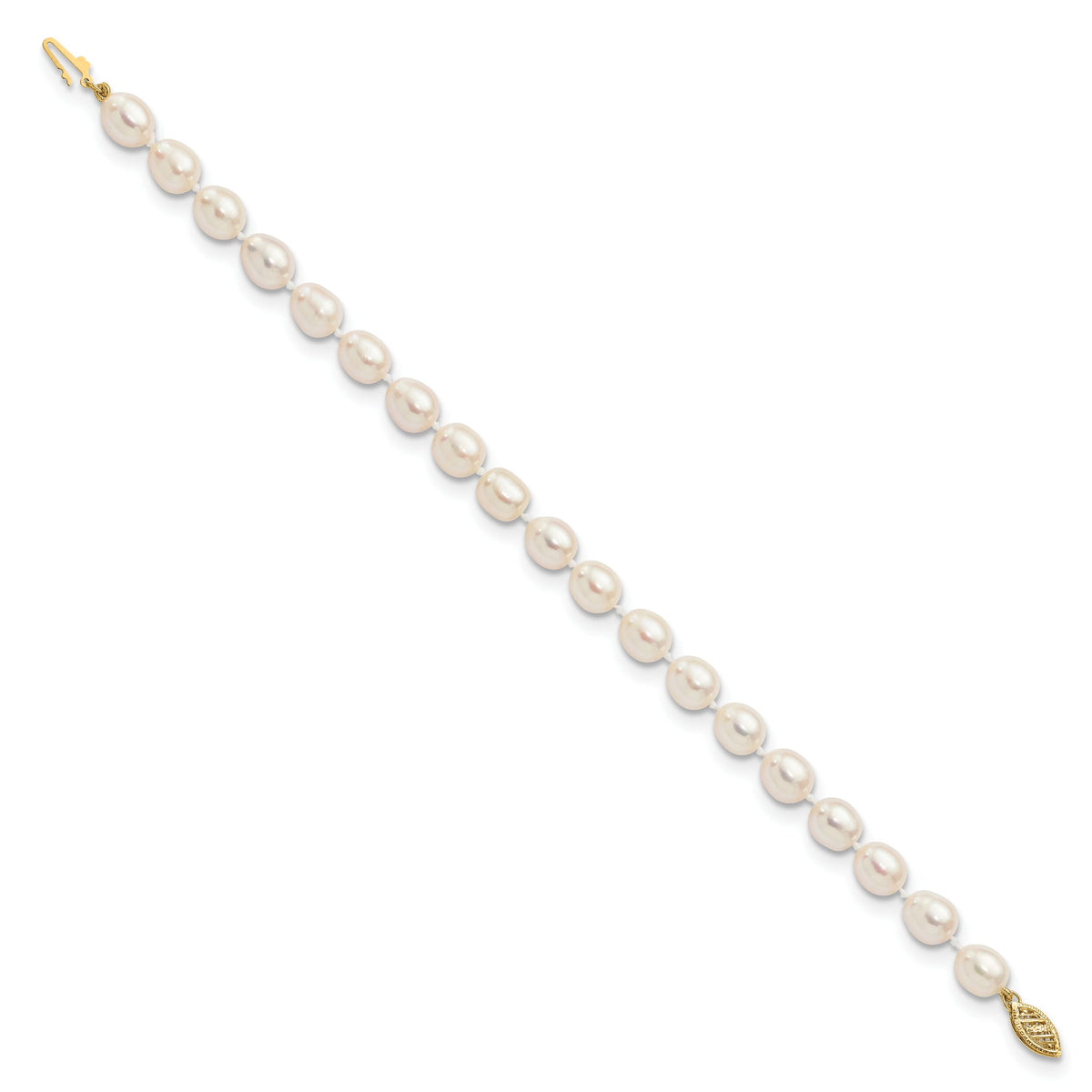 14k 7-8mm White Rice Freshwater Cultured Pearl Bracelet-XF525-7.5
