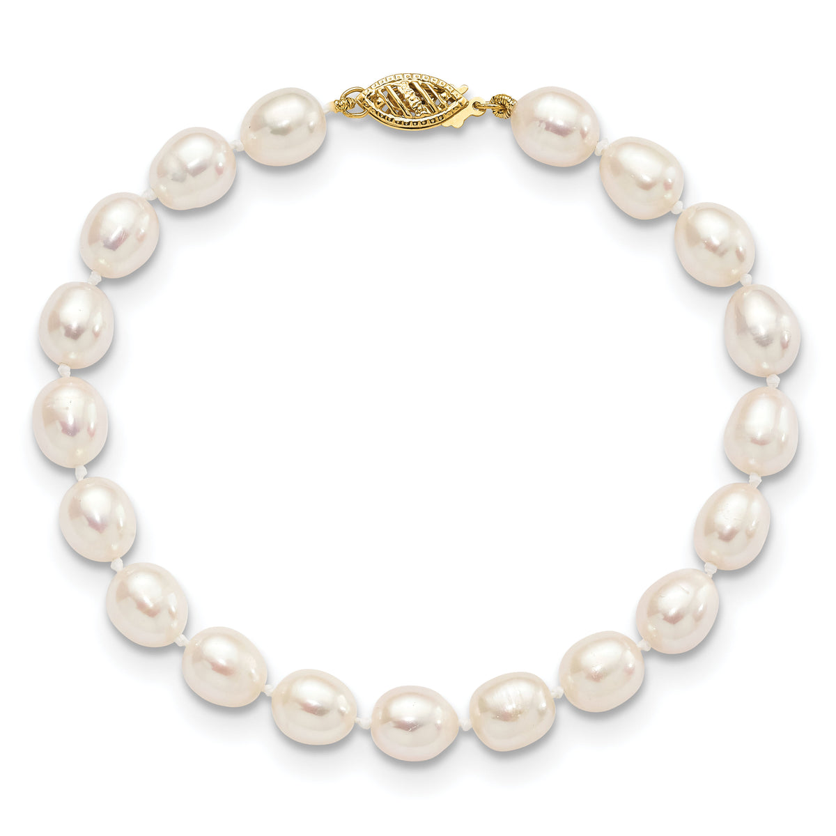 14k 7-8mm White Rice Freshwater Cultured Pearl Bracelet-XF525-7.5