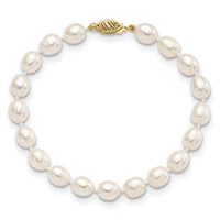 14k 7-8mm White Rice Freshwater Cultured Pearl Bracelet-XF525-7.5