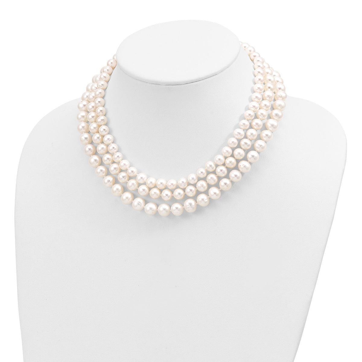 14k 8-9mm White Near Round FW Cultured Pearl 3-Strand Necklace-XF552-16