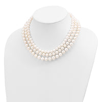 14k 8-9mm White Near Round FW Cultured Pearl 3-Strand Necklace-XF552-16
