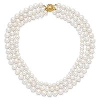 14k 8-9mm White Near Round FW Cultured Pearl 3-Strand Necklace-XF552-16
