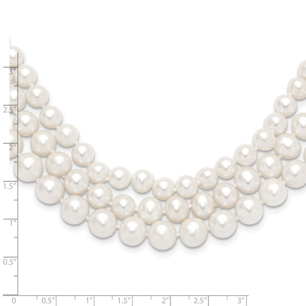 14k 8-9mm White Near Round FW Cultured Pearl 3-Strand Necklace-XF552-16