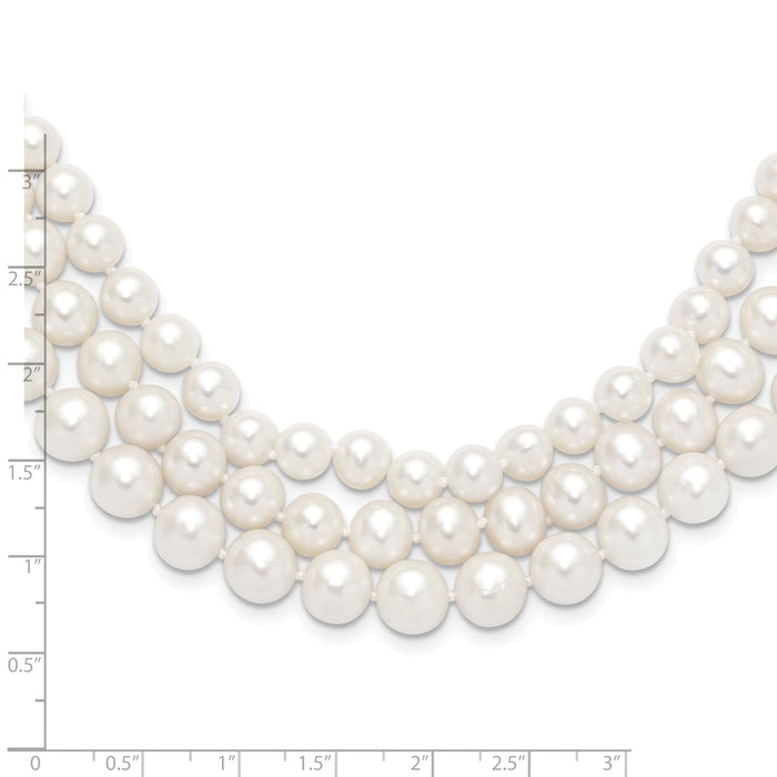 14k 8-9mm White Near Round FW Cultured Pearl 3-Strand Necklace-XF552-16