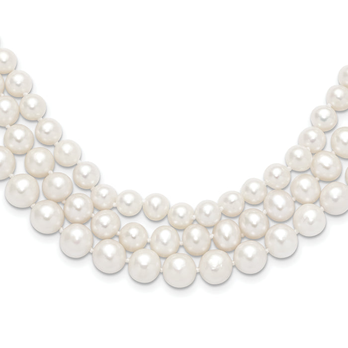 14k 8-9mm White Near Round FW Cultured Pearl 3-Strand Necklace-XF552-16