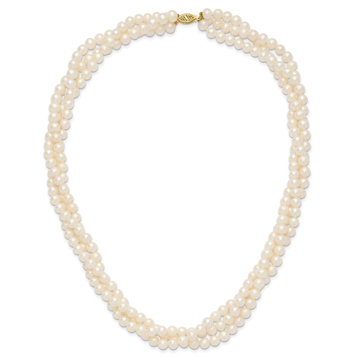 14k 6-7mm White Near Round FW Cultured Pearl 3-Strand Necklace-XF553-21